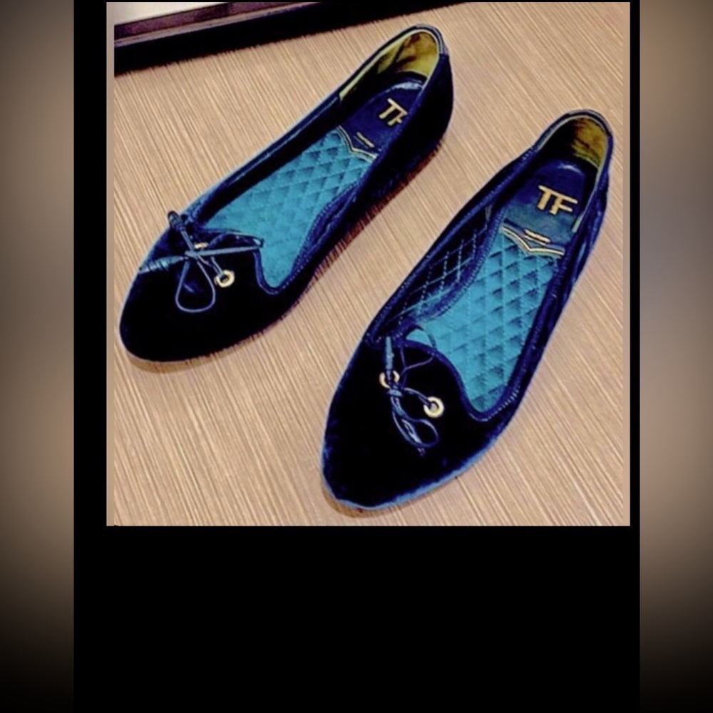 Tom Ford Velvet Bow Tie Flats Quilted Footbed Teal Blue EU /IT Size 36 = US  6.0